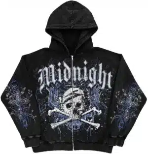 Midnight Grunge Skull Crossbones Men’s Zip-Up Hoodie