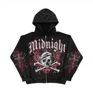 Midnight Grunge Skull Crossbones Men’s Zip-Up Hoodie