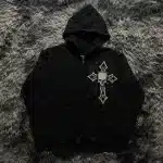 Minimalist Gothic Skull Cross Black Men’s Zip-Up Hoodie