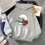 Minimalist Gothic Skull Rose Flower Graphic Women's Hoodie