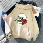 Minimalist Gothic Skull Rose Flower Graphic Women's Hoodie