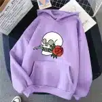 Minimalist Gothic Skull Rose Flower Graphic Women's Hoodie