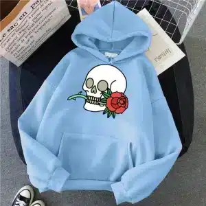 Minimalist Gothic Skull Rose Flower Graphic Women's Hoodie