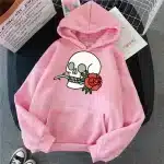Minimalist Gothic Skull Rose Flower Graphic Women's Hoodie
