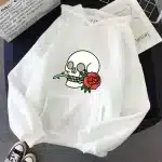 Minimalist Gothic Skull Rose Flower Graphic Women's Hoodie