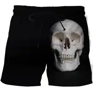 Minimalistic Hollow Skull Icon Black Swim Trunks