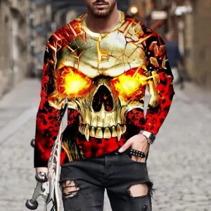 Molten Inferno Evil Skull Graphic Men’s Long Sleeve T-Shirt