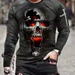 Molten Skull Fiery Inferno Graphic Men’s Long Sleeve T-Shirt