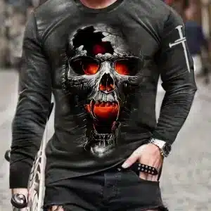 Molten Skull Fiery Inferno Graphic Men’s Long Sleeve T-Shirt