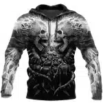 Monochrome Flame Skull Fury Graphic Men’s Hoodie