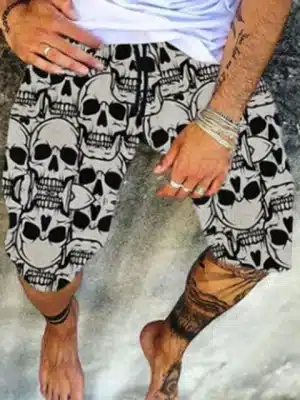 Monochrome Gothic Skull Frenzy All-Over Print Men's Shorts