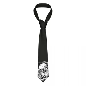 Monochrome Mushroom & Skulls Gothic Art Men's Necktie