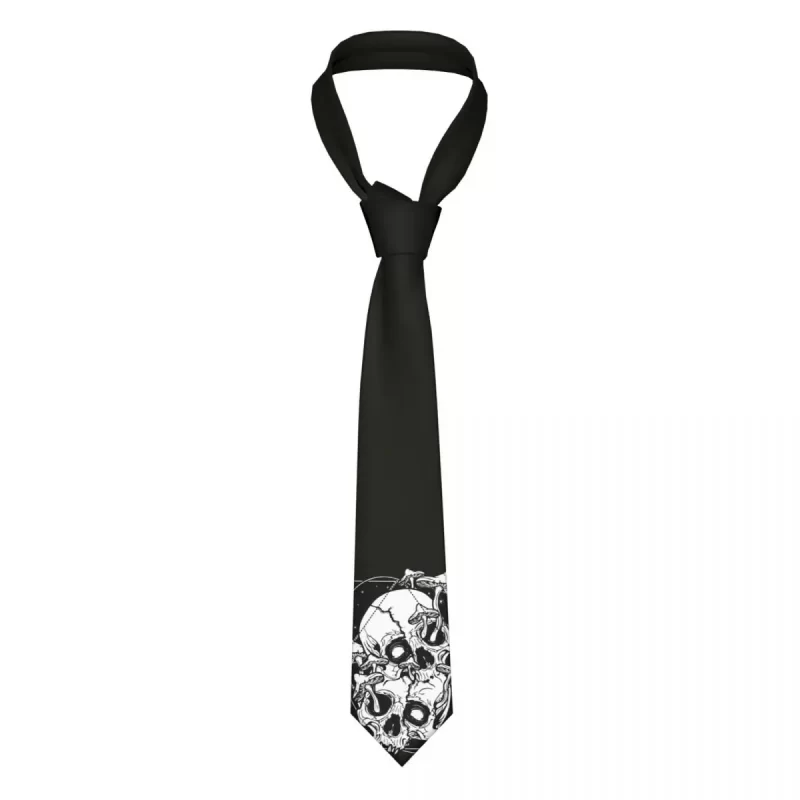 Monochrome Mushroom & Skulls Gothic Art Men's Necktie