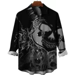 Monochrome Skull Flames Men's Long Sleeve Dress Shirt