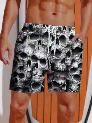 Monochrome Skull Madness Cascade Horror Men's Shorts