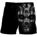 Monochrome Tattooed Warrior Demon Skull Men’s Shorts