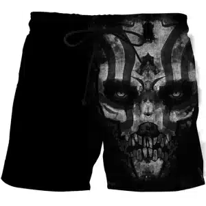 Monochrome Tattooed Warrior Demon Skull Men’s Shorts