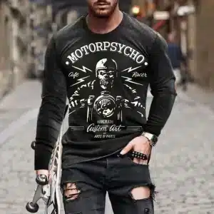 Motorpsycho Skeleton Biker Retro Men’s Long Sleeve T-Shirt