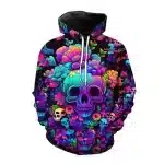 Neon Floral Skull Enchanted Garden Art Men's Hoodie