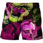 Neon Glowing Horned Skulls Pop Art Black Swim Trunks