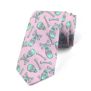 Neon Green Skulls and Bones Pattern Pink Formal Tie