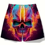 Neon Inferno Skull Flame Graphic Horror Swim Trunks