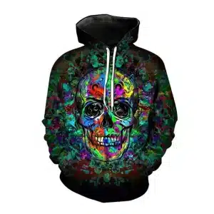 Neon Psychedelic Skull Paint Pattern Gothic Men's Hoodie