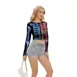 Neon Skeleton Print Cropped Women’s Long Sleeve T-Shirt