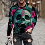 Neon Skull Pink Flowers Gothic XO Men’s Long Sleeve T-Shirt