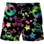 Neon Skull and Stars Trippy Cosmic Icons Men’s Shorts