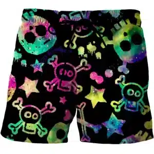 Neon Skull and Stars Trippy Cosmic Icons Men’s Shorts