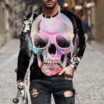 Neon Splatter Skull Abstract Art Men’s Long Sleeve T-Shirt