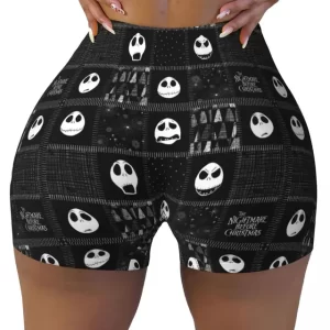 Nightmare Patchwork Skull Print Women’s Yoga Shorts