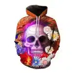 Orange Dragon Floral Skull Graphic Men's Hoodie