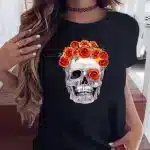 Orange Marigold Crown Skull Bloom Women's T-Shirt