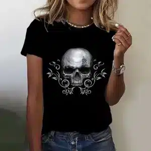 Ornate Flower Cracked Skull Gothic Women's T-Shirt