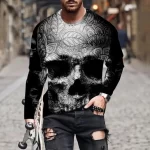 Ornate Gothic Mandala Skull Print Men’s Long Sleeve T-Shirt