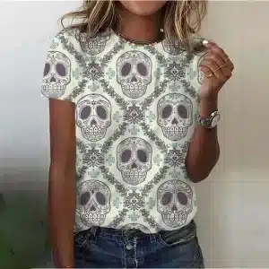 Ornate Skull Geometric Floral Motif Women's T-Shirt