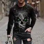 Paint Splatter Green-Eyed Skull Men’s Long Sleeve T-Shirt