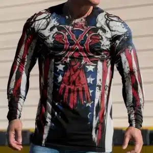 Patriotic USA Skull Flag Grunge Men’s Long Sleeve T-Shirt