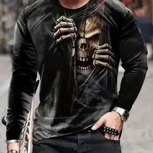 Peeking Reaper Skeleton Horror Men’s Long Sleeve T-Shirt