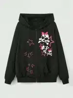 Pink Bow Skull Crossbones Gothic Women's Zip-Up Hoodie