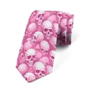 Pink Cracked Skull Brain Pattern Gothic Men's Necktie