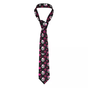 Pink Gothic Skull Star Pattern Black Wide Necktie