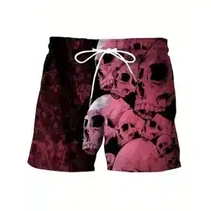 Pink Skull Cluster Grunge Art Horror Swim Trunks