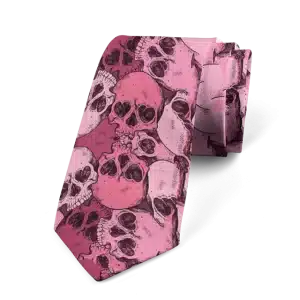 Pink Skull Heart-Eyed Grunge Sketch Pattern Men's Tie