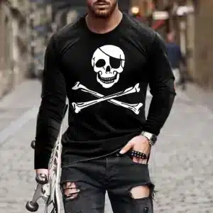 Pirate Skull Crossbones Black Men’s Long Sleeve T-Shirt