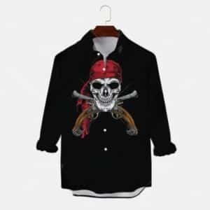 Pirate Skull & Crossed Pistols Men’s Long Sleeve Dress Shirt