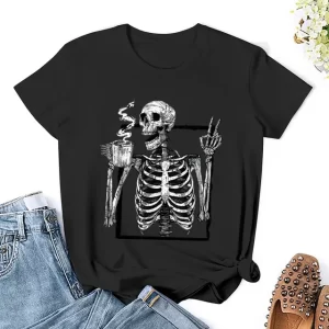 Playful Skeleton Drinking Coffee Women's T-Shirt