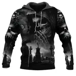 Praying Grim Reaper Skeleton Cemetery Black Men’s Hoodie